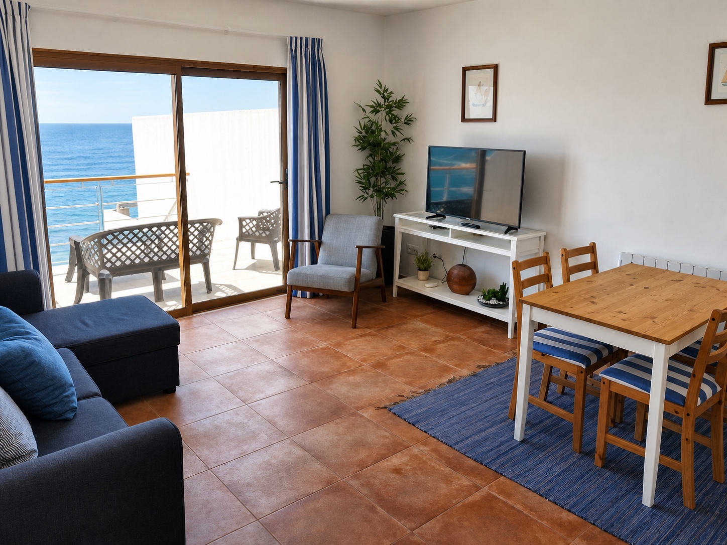 Professionally enhanced seaside vacation-rental living room